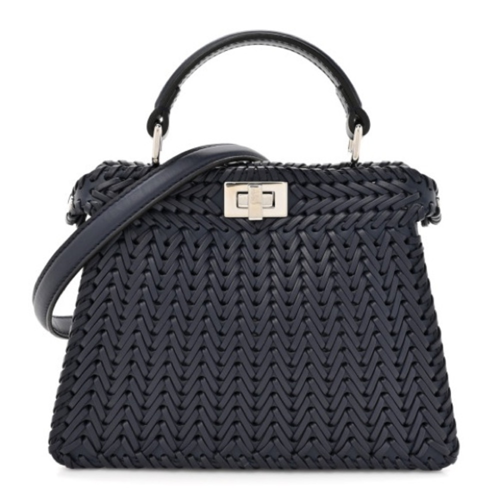 FENDI Vitello King Shiny Nappa Intreccio Petite Peekaboo I SEE U Navy